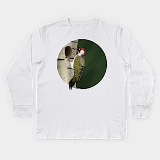 jz.birds Green Woodpecker Bird Animal Design Illustration Kids Long Sleeve T-Shirt